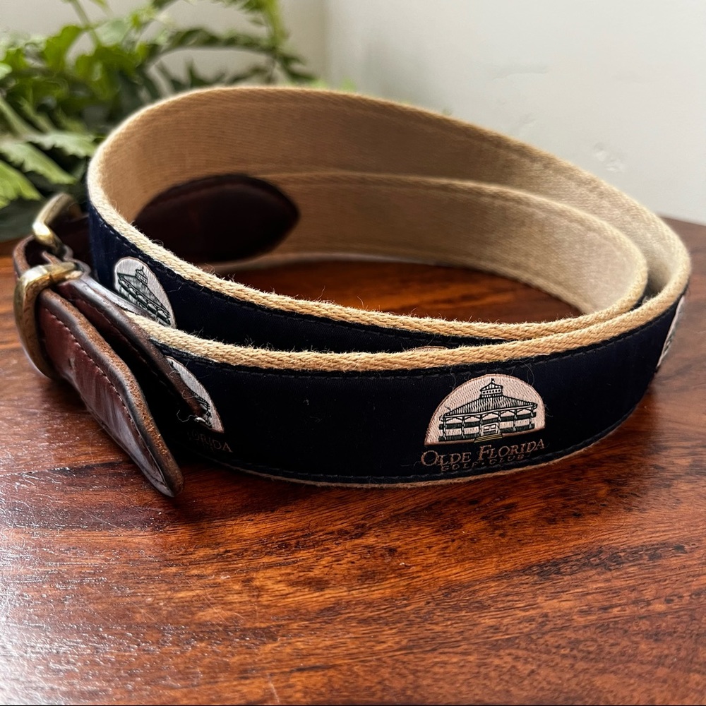 YRI Olde Florida Golf Club 38 Leather Brass Ribbon Belt - Picture 2 of 5